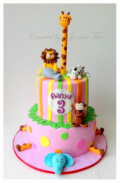 Sweet Pink Jungle theme Cake for lil Aanya ! =D - Cake by Joonie Tan