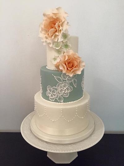 Vintage brush embroidery Wedding Cake - Cake by CakeyBakey Boutique