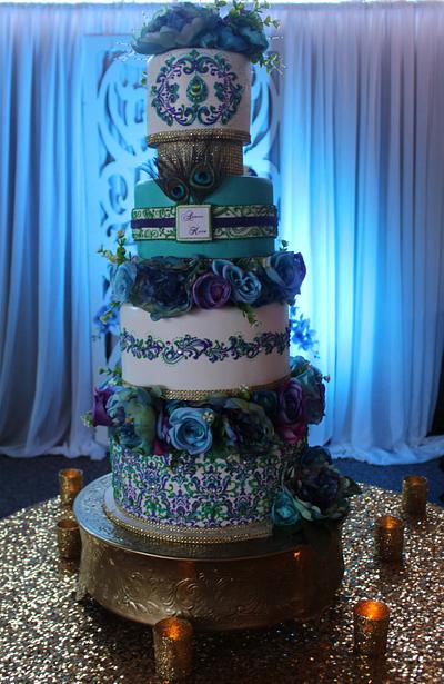  Peacock-Colored Inspired -Wedding Cake - Cake by MsTreatz