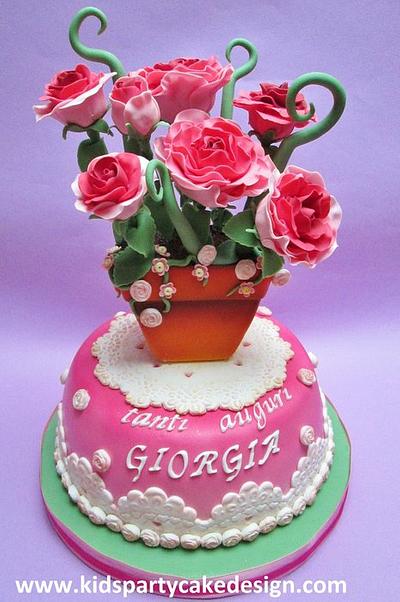 vintage pot of roses - Cake by Maria  Teresa Perez