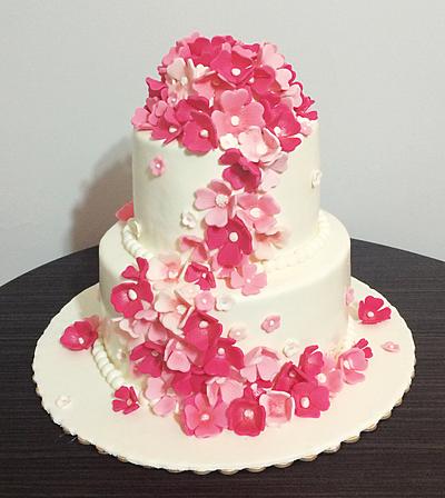 Pink Flowers Engagement Cake - Cake by PastaLaVistaCakes