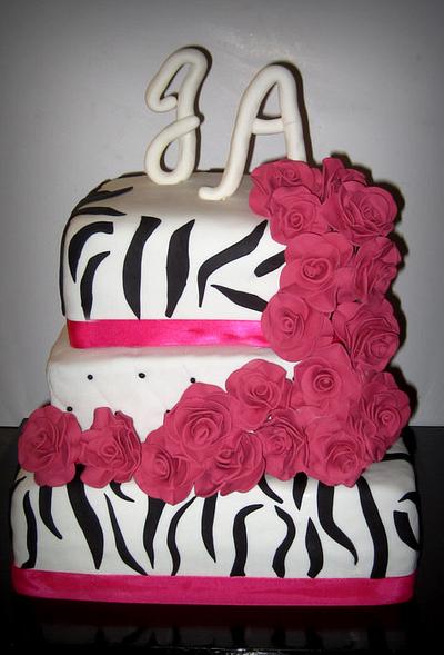 Zebra Print with hand made Roses - Cake by Mariela 