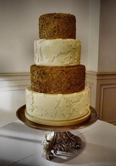 Gold Sequins and Lace Wedding cake - Cake by Storyteller Cakes