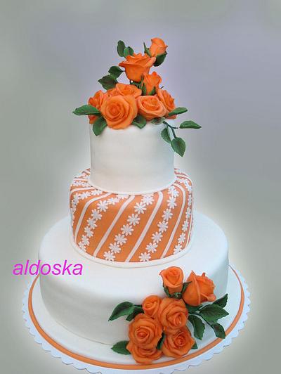 Wedding cake with orange roses - Cake by Alena