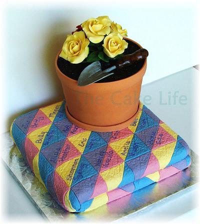 folded quilt and flower pot - Cake by The Cake Life