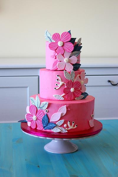 Pink moder-classic flowers - Cake by Anastasia Krylova