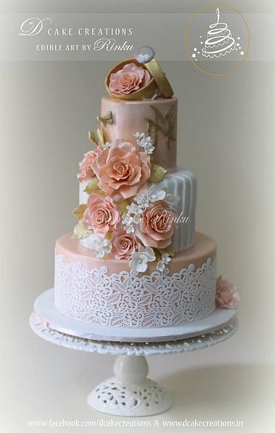 Peach,White & Gold  - Ring Ceremony Cake - Cake by D Cake Creations®
