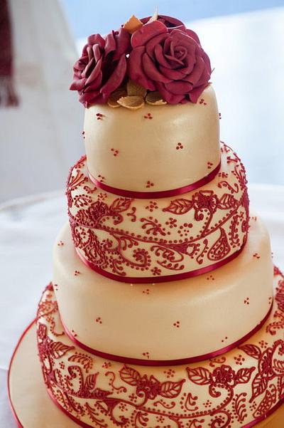 Gold and Red Indian Inspired Henna Wedding Cake - Cake by Samantha Tempest