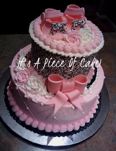 Damask Baby Shower Cake - Cake by Rebecca