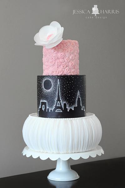 Paris Fashion Theme'd Ruffle & Rose Cake - Cake by Jessica Harris
