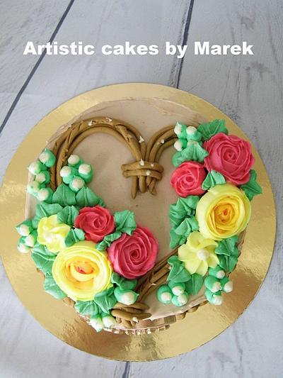Hand piped buttercream flowers.  - Cake by Marek