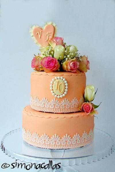 Wedding (Anniversary) Floral Cake - Cake by Simona Callas