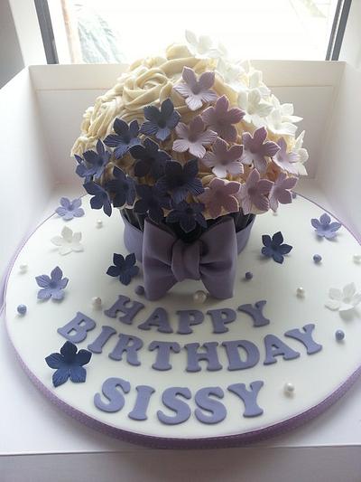 Lilac, purple and cream flowered Giant Cupcake  - Cake by Mrsmurraycakes