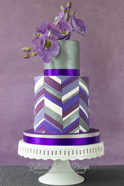 Purple chevron double barrel cake - Cake by Bellaria Cake Design 