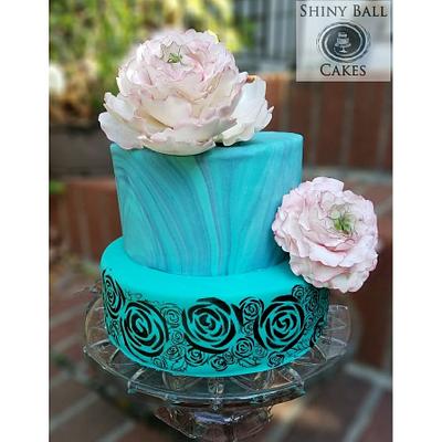 Peonies and Peacock Colors! - Cake by Shiny Ball Cakes & Creations (Rose)