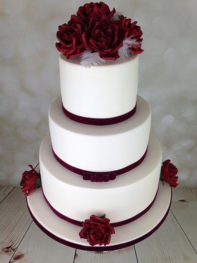 Red velvet Roses and White feathers - Cake by Melanie Jane Wright