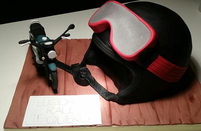 Triumph motorcycle and helmet - Cake by Dulce Victoria