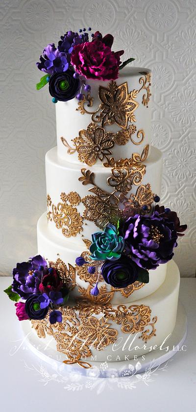 Gold Lace Wedding Cake - Cake by Stephanie