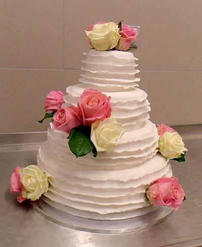 Ruffled Wedding Cake with Roses - Cake by Petra Boruvkova