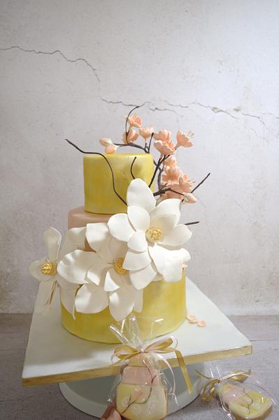 Gold and cherry blossom wedding cake - Cake by  Despina Vrochidou