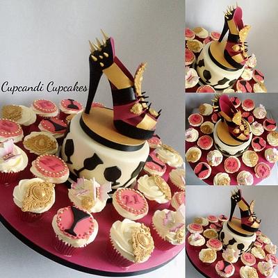 Baroque sugar spiked  shoe cake and matching cupcakes  - Cake by Cupcandi Cupcakes