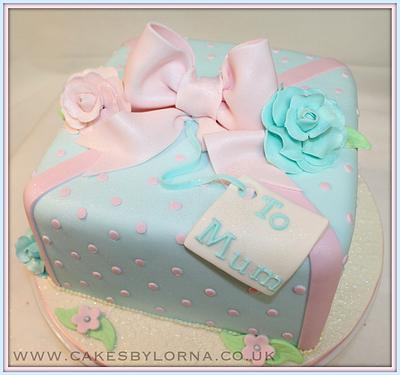 Ladies Pale Blue and Pink Vintage Inspired Present Cake - Cake by Cakes by Lorna