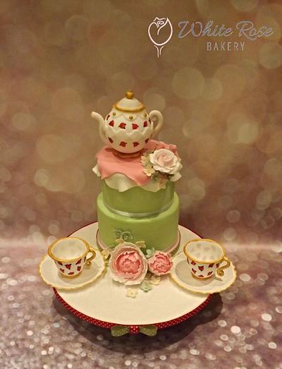 Vintage tea party cake (with edible tea set) - Cake by White Rose Bakery