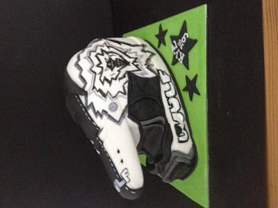 Black n white motor cross helmet  - Cake by Bubba's cakes 
