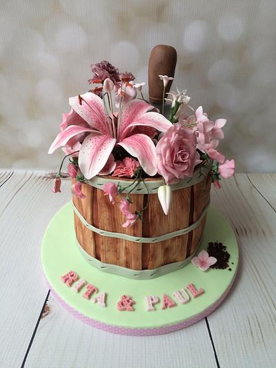 Barrel of flowers - Cake by Elaine - Ginger Cat Cakery 