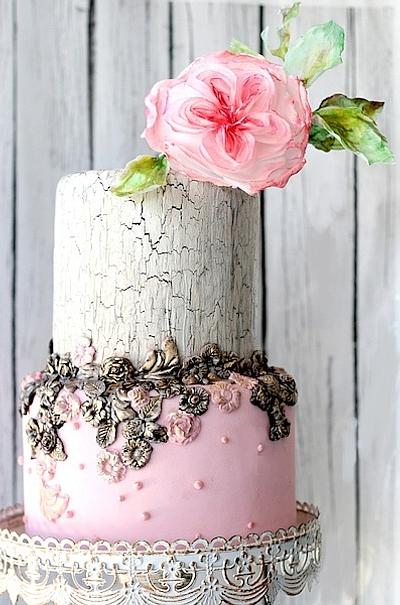 Cracked Cake with Wafer paper English Rose - Cake by Jackie Rodríguez