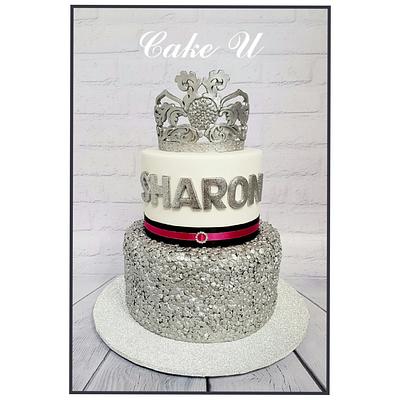 Silver Confetti Cake with Silver Tiara - Cake by Veronica - @cakeuvee 