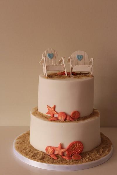 Beach scene engagement cake  - Cake by Tillymakes