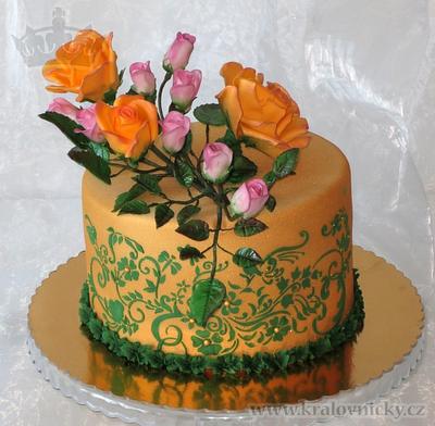 Orange roses with rosebuds - Cake by Eva Kralova