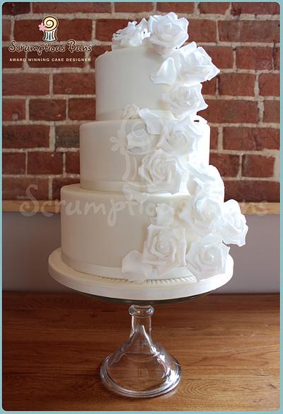 Cascading Roses Ivory Wedding Cake - Cake by Scrumptious Buns