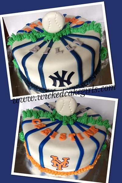 Baseball rivals engagement cake - Cake by Wicked Cake Girls