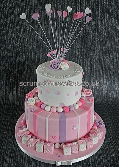 Pink & White Blocks Christening Cake - Cake by Scrumptious Cakes