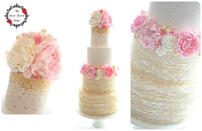 Ivory, Pink & Gold Wedding Cake  - Cake by My Sweet Dream Cakes