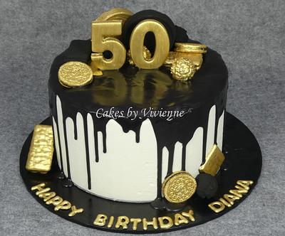 Black and Gold 50th Birthday Cake - Cake by Cakes by Vivienne