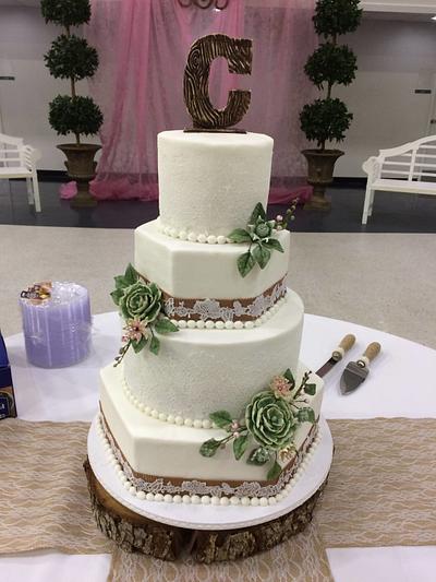 Burlap and Succulent Wedding Cake - Cake by Theresa