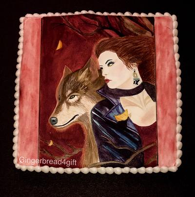 Fantasy women with wolf - Cake by Maria