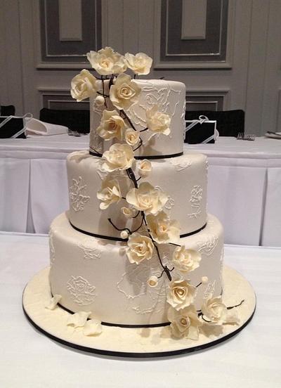 Ivory Roses Wedding Cake - Cake by Lauren