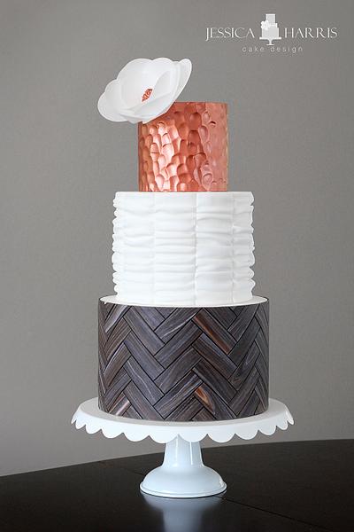 Herringbone Wood, Copper, Ruffle Cake - Cake by Jessica Harris