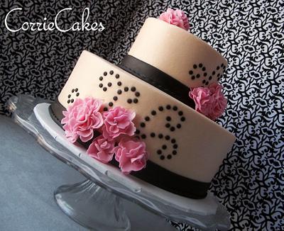 ivory/black with pink carnations - Cake by Corrie