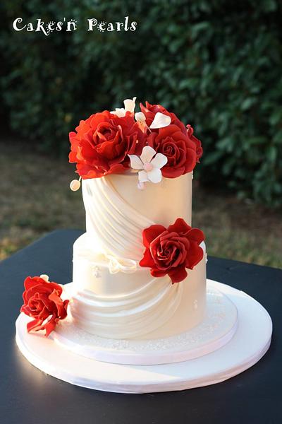 Drapes And Burgundy Roses - Cake by Monica Florea