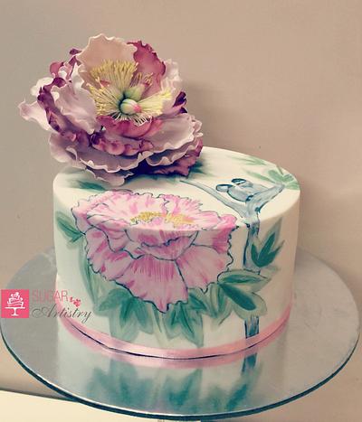 Peony adorned cake. - Cake by D Sugar Artistry - cake art with Shabana