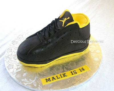 Black and Yellow Jordan Sneaker Cake - Cake by DeliciousDeliveries