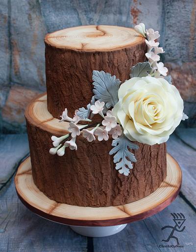 @ Tiered Wood Effect cake with Edible flowers & Leaves for Cuban - Cake by Ciccio 