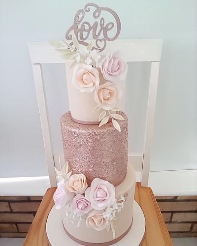 Rose gold glitter wedding cake - Cake by Combe Cakes