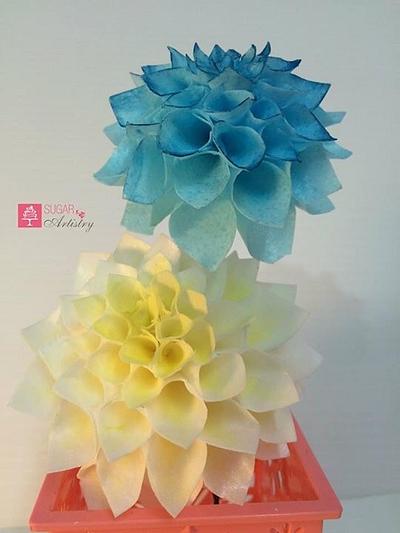 Wired wafer paper dahlia - Cake by D Sugar Artistry - cake art with Shabana