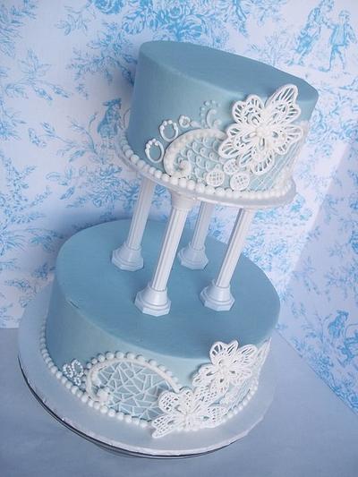 Light blue and white lace wedding - Cake by Corrie